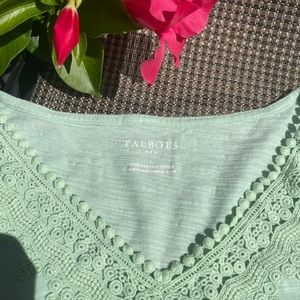 Talbots Light Green Crochet Neck Top